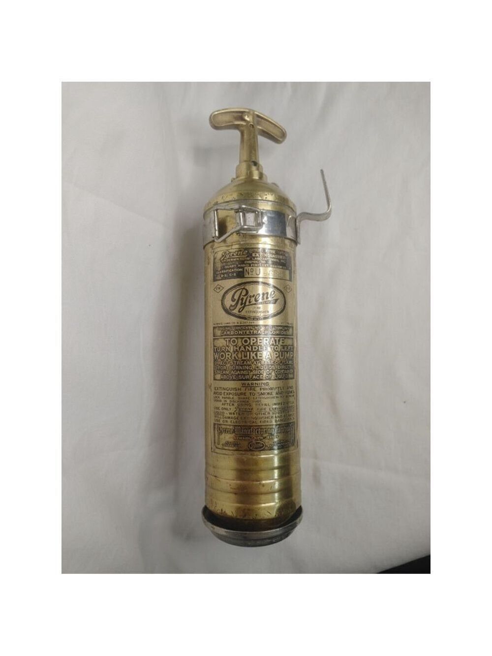 Pyrene Antique Gold Brass Silver Wall Bracket Fire Extinguisher Decor EMPTY